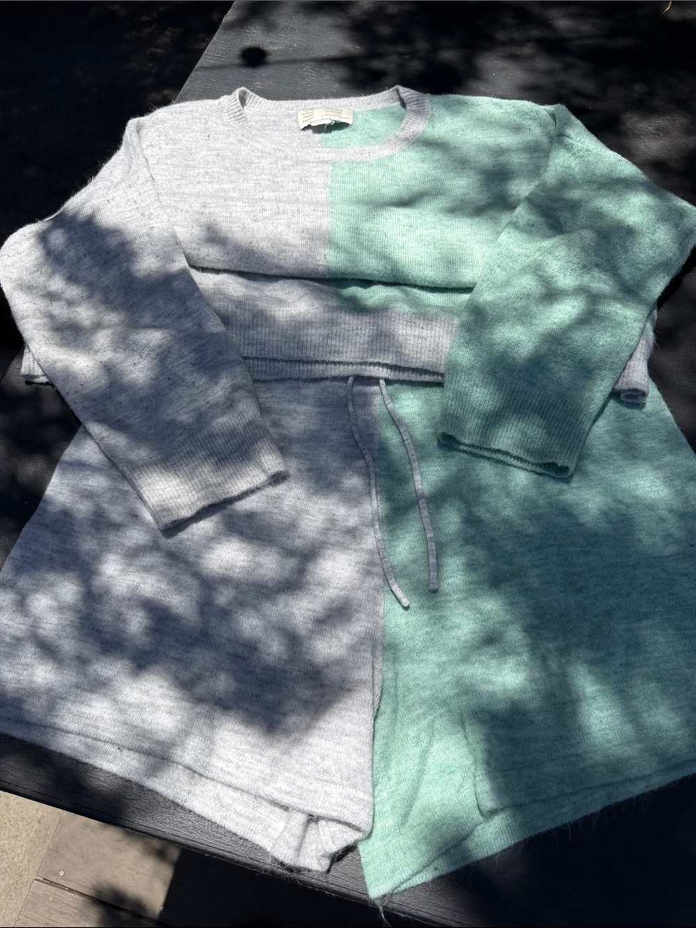 Anthropologie Colorblock Mint and Light Gray PJ Crewneck Sweater/short Set